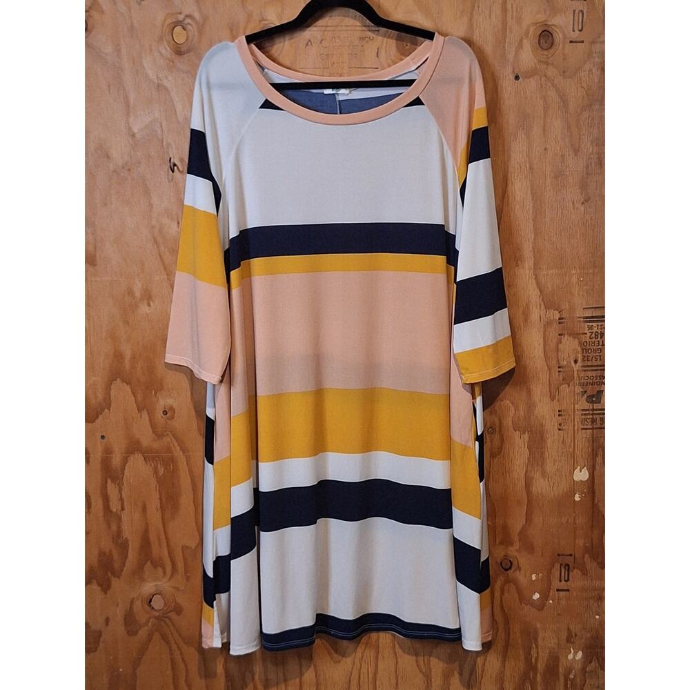 Égy Dress (or Tunic) Women's 3X Striped Retro 60s Mod Lightweight Flowy Pockets